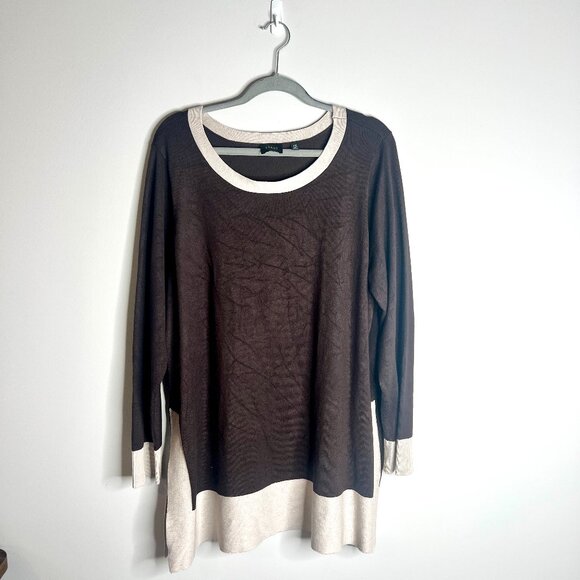 Cyrus Chocolate Brown Sweater Tunic Liquid Knit Soft Colorblock Long Sleeve 2X - Picture 1 of 5